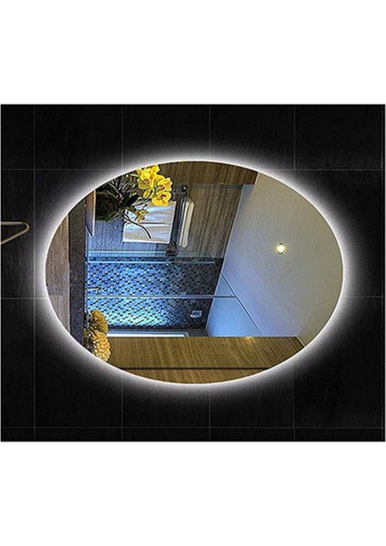 50X70 cm Kumlamalı Elips Ledli Ayna Banyo Aynası Dekoratif Ayna Boy Ayna Salon Duvar Ayna