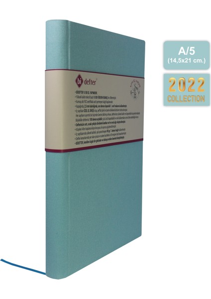 Cizgisiz Defter -Özel El Yapımı, El Dikişi, (Iplik Dikiş) Viskon Kumaş Ciltleme A/5 "benzersiz Ürün" Turkuaz