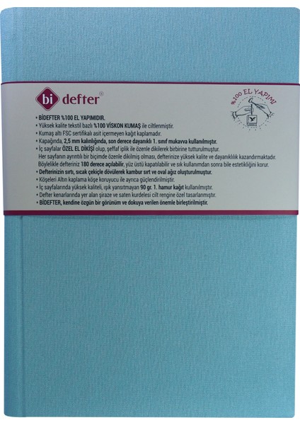 Cizgisiz Defter -Özel El Yapımı, El Dikişi, (Iplik Dikiş) Viskon Kumaş Ciltleme A/5 "benzersiz Ürün" Turkuaz fiyatları
