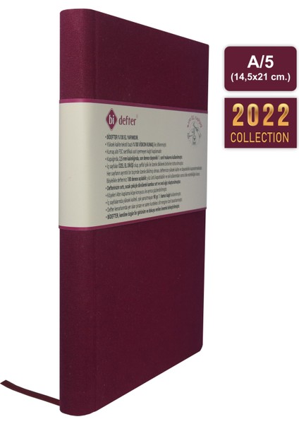 Cizgisiz Defter -Özel El Yapımı, El Dikişi, (Iplik Dikiş) Viskon Kumaş Ciltleme A/4 "benzersiz Ürün" Bordo