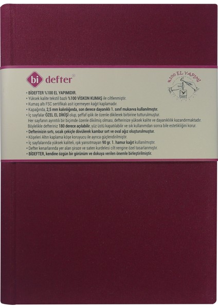 Cizgisiz Defter -Özel El Yapımı, El Dikişi, (Iplik Dikiş) Viskon Kumaş Ciltleme A/4 "benzersiz Ürün" Bordo fiyatları