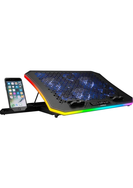 AD-RC34 Metafor Rgb 6 Fanlı Telefon Tutuculu Rgb Işıklı 15-17 Notebook Soğutucu Stand