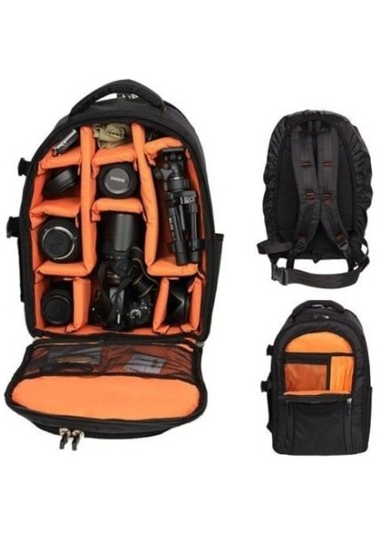 Tüm Profesyonel Fotoğraf Makinesi Laptoplu Sırt Çantası Siyah
