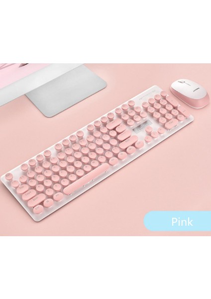 Wireless Punk Mekanik El Klavye Mouse Seti - Pembe (Yurt Dışından)