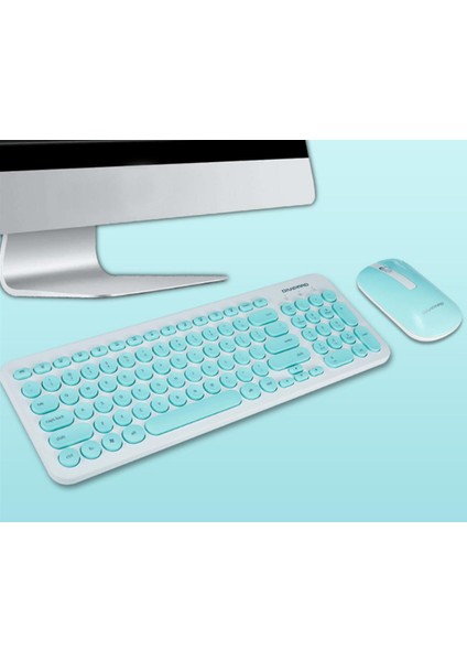 Retro Silent Keyboard 2.4g Kablosuz Klavye ve Mouse Seti - Mavi (Yurt Dışından)