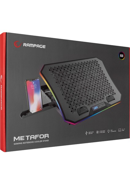 AD-RC34 Metafor Rgb 6 Fanlı Telefon Tutuculu Rgb Işıklı 15-17 Notebook Soğutucu Stand