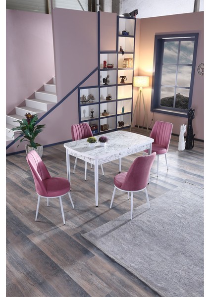 Trend Carrara Masa ve 4 Gold Sandalye Takımı