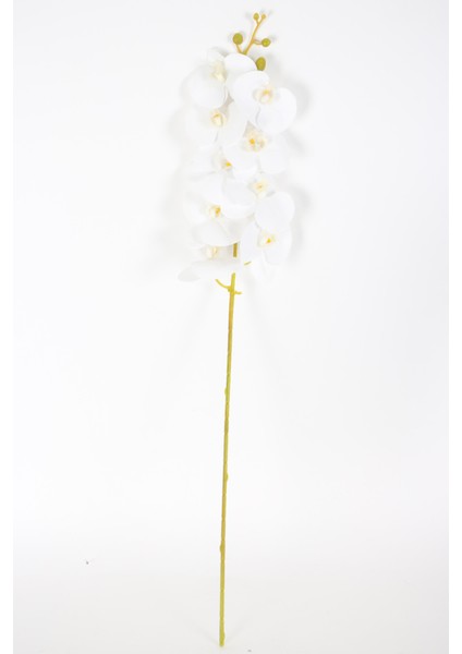 Yapay Dal Baskılı Orkide Çiçeği 88 cm Beyaz Ortası Sarı