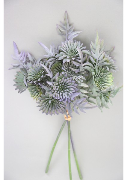 Yapay Lüx 3lü Pastel Bitki Dalı 32 cm Yeşil-Mor
