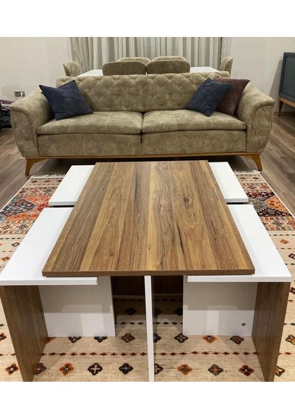 Milano Dört Zigonlu Dekoratif Orta Sehpa Beyaz Garda (Coffee Table)
