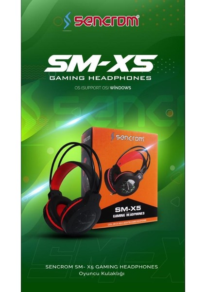 Sm-X5 Mikrofonlu Kulaklık USB Girişli Gaming Oyuncu