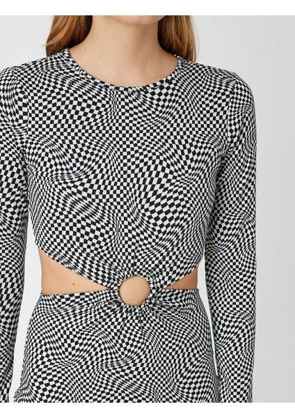 Koton Pencere Detaylı Desenli Mini Elbisee