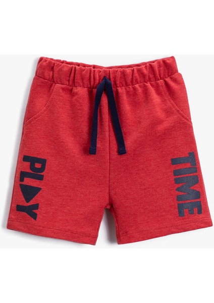 Erkek Bebek Slogan Baskılı Şort Pamuklu