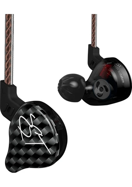 Zst Daire Demir In-Ear Mega Bass Mp3 Çift Üniteli Kulaklık Mikrofon Olmadan (Karbon Fiber Siyah) (Yurt Dışından)