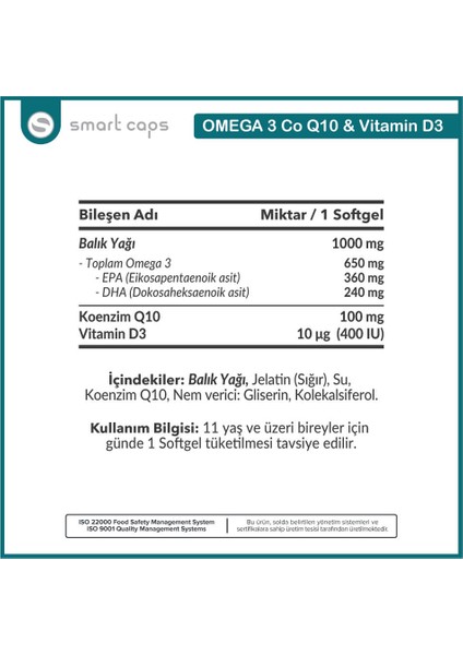 Omega 3, Vitamin D3, Q10 / 30 Softgel