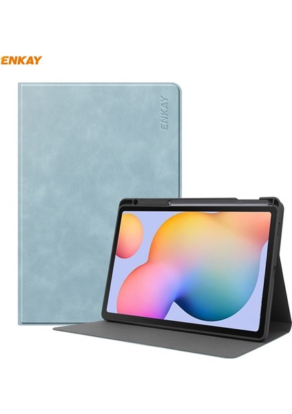 ENK-8025 Inek Dokusu Pu Deri + Tpu Akıllı Kılıf, Kalem Yuvalı Samsung Galaxy Tab S6 Lite P610 / P615 Için (Yurt Dışından)