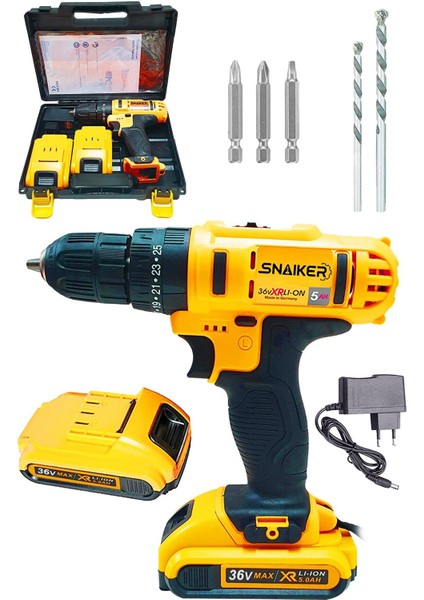 12 V 1.2 Ah Çift Metal Şanzuman Çift Akülü Şarjli Vidalama Matkap + 5 Parça Uç Hediyeli