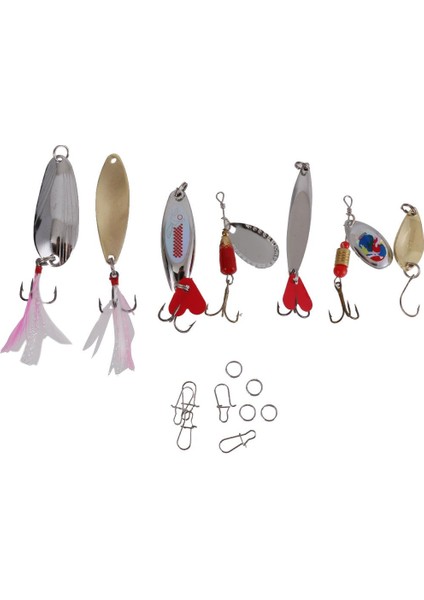 7 Adet Sert Metal Pullu Balıkçılık Cazibesi Yem Crankbaits + 4 Yüzük + 5 Pin