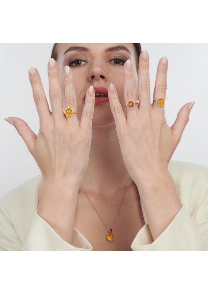Beyaz Swarovski Taşlı Gümüş Kehribar Yüzük fiyatları