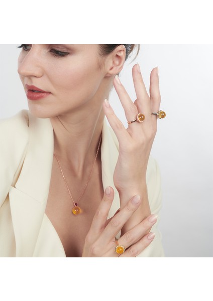 Beyaz Swarovski Taşlı Gümüş Kehribar Yüzük modelleri