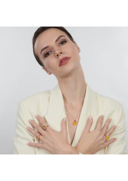 Beyaz Swarovski Taşlı Gümüş Kehribar Yüzük fırsatları