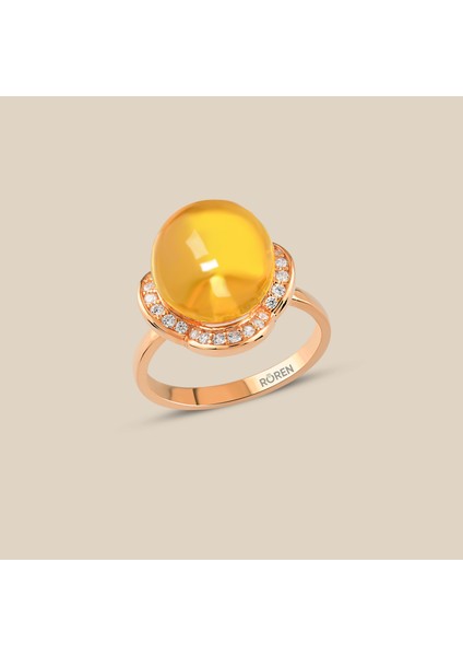 Yonca Figürlü Gümüş Kehribar Yüzük