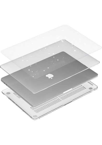 Macbook Pro 13' 2020 A2251 A2289 Kristal Şeffaf Simli Kılıf - Şeffaf