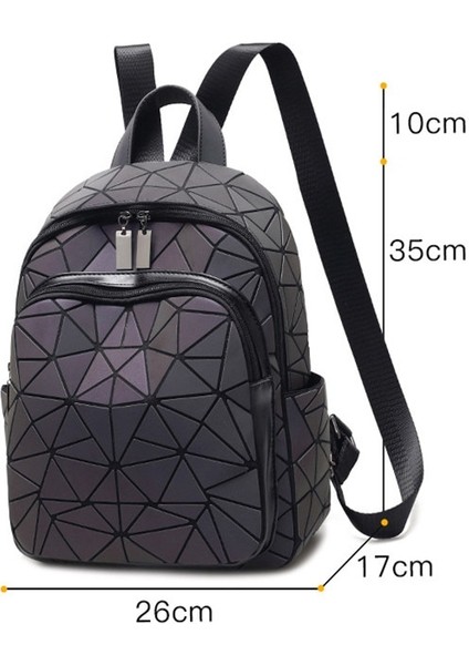 Kadın Işık Sırt Çantası Moda Geometrik Elmas Seyahat Omuz Çantası Katlanır Öğrenci Okul Shine Backpack (Yurt Dışından)