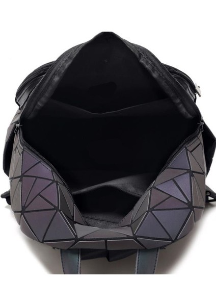 Kadın Işık Sırt Çantası Moda Geometrik Elmas Seyahat Omuz Çantası Katlanır Öğrenci Okul Shine Backpack (Yurt Dışından)