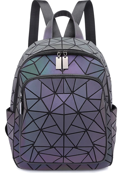 Kadın Işık Sırt Çantası Moda Geometrik Elmas Seyahat Omuz Çantası Katlanır Öğrenci Okul Shine Backpack (Yurt Dışından)