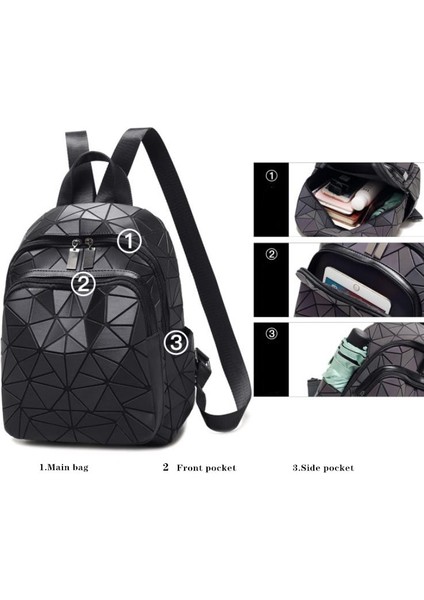 Kadın Işık Sırt Çantası Moda Geometrik Elmas Seyahat Omuz Çantası Katlanır Öğrenci Okul Shine Backpack (Yurt Dışından)