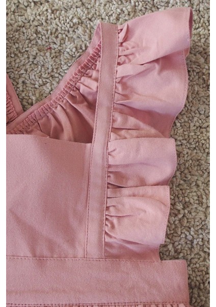 Askıları Fırfırlı Kat Kat Pembe Kız Çocuk Elbise Bandana Takım 1-8 Yaş