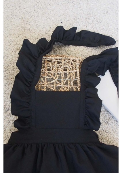 Askıları Fırfırlı Kat Kat Siyah Kız Çocuk Elbise Bandana Takım 1-8 Yaş