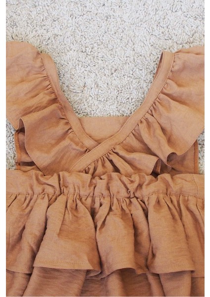 Askıları Fırfırlı Kat Kat Taba Kız Çocuk Elbise Bandana Takım 1-8 Yaş