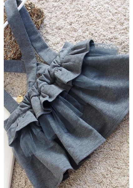 Fırfırlı Kat Kat Gri Kız Çocuk Tüllü Elbise Bandana Takım 1-8 Yaş fırsatları