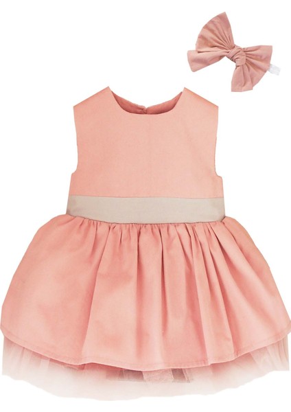 Pembe Gri Fiyonklu Kız Çocuk Tütü Elbise Bandana Takım 1-8 Yaş