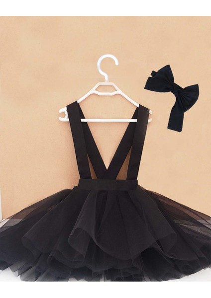 Siyah Kız Çocuk Tütü Elbise Bandana Takım 1-8 Yaş