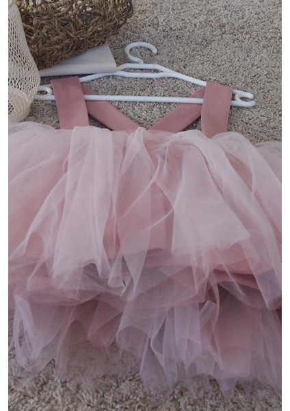 Pembe Kız Çocuk Tütü Elbise Bandana Takım 1-8 Yaş