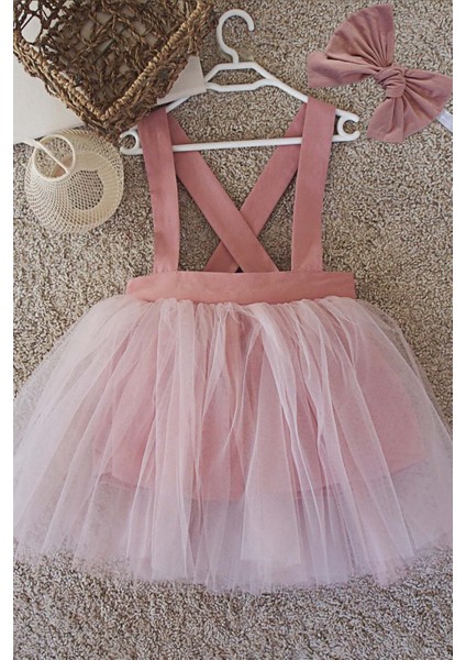 Pembe Kız Çocuk Tütü Elbise Bandana Takım 1-8 Yaş