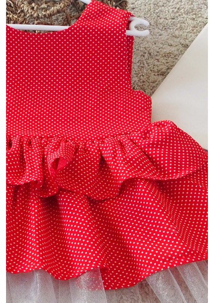 Kırmızı Puantiyeli Fiyonklu Kız Çocuk Tütü Elbise Bandana Takım 1-8 Yaş fırsatları