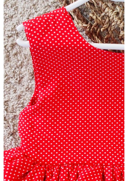 Kırmızı Puantiyeli Fiyonklu Kız Çocuk Tütü Elbise Bandana Takım 1-8 Yaş indirimleri