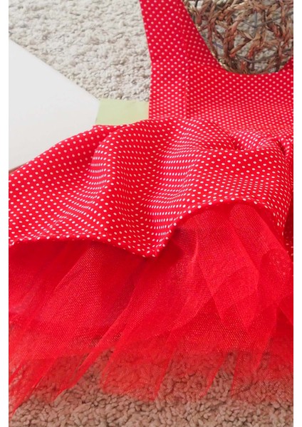 Kırmızı Puantiyeli Kız Çocuk Tütü Elbise Bandana Takım 1-8 Yaş modelleri