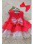 Kırmızı Puantiyeli Fiyonklu Kız Çocuk Tütü Elbise Bandana Takım 1-8 Yaş 2