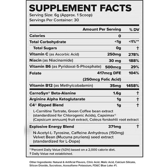 Cellucor C4 Ripped Pre Workout & Thermogenic Explosive Fiyatı