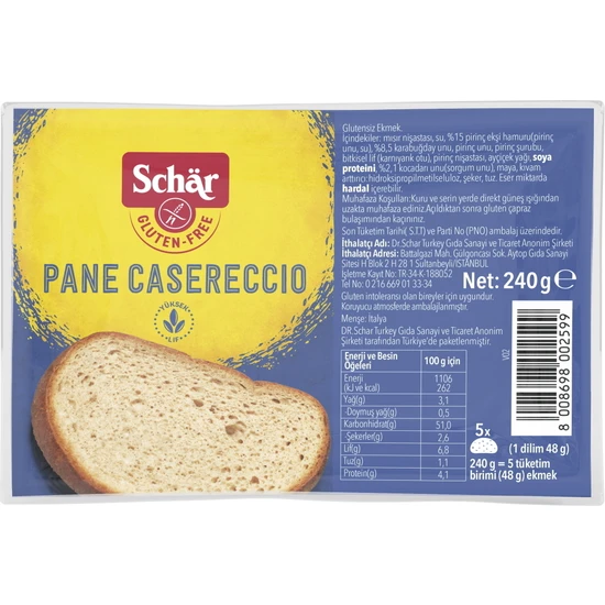 Schar Pane Casereccio Glutensiz Ev Ekmeği 240 GR (5 Adet)