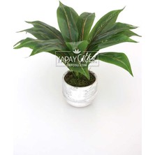 Yapay Çiçek Deposu Beton Saksıda Uzun Yapraklı Yapay Bitki 42 cm Model-4
