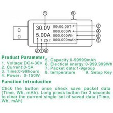 USB Akım Gerilim Dedektörü Voltmetre Ampermetre Test Cihazı 3 1 Siyah