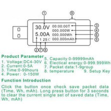 USB Akım Gerilim Dedektörü Voltmetre Ampermetre Test Cihazı 8 1 Mavi