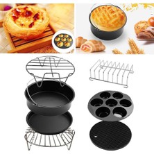 Dolity 7 Parça Yui / Xiaomi / Philips / Kumtel Uyumlu Air Fryer Pişirme Aksesuarları Takımı - Siyah / Gümüş (Yurt Dışından)