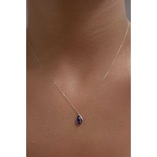 Fiyonk Kuyumculuk 14 Ayar Altın Ametist Taşlı Damla Kolye